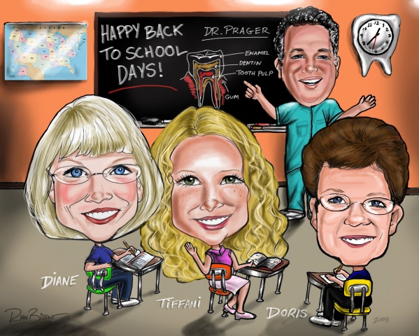 4 Person Full Color Group Caricature