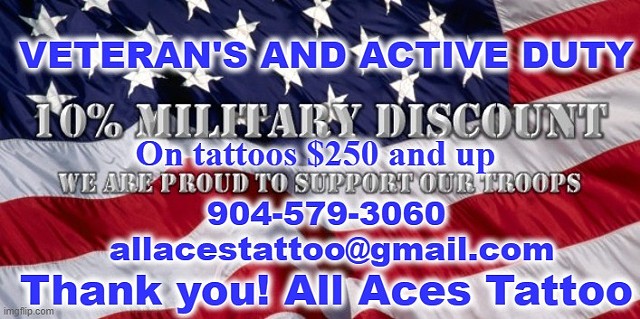 military discount, all aces tattoo, tattoos near me, piercings near me, best of clay, body piercing, tattoo, best piercer, best tattoo artist, support local, small business, tattoo, piercing, allacestattoo, tattoo and body piercing, master piercer, just t