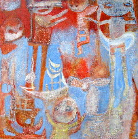 orange hell expressionism blue figures boat escape Portland