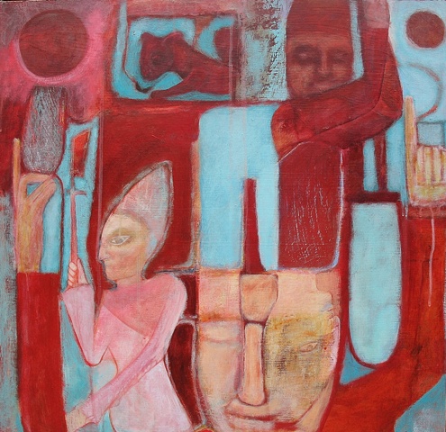 red middle east Egypt priests expressionism queen blue figures beasts moon