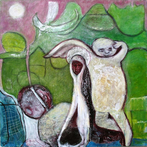 Mary green garden orchard religion expressionism fruit abstract angel