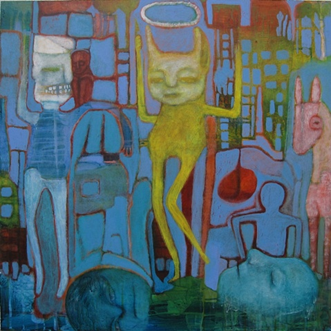 dance, painting, expressionism, devils, blue, red, acrylic, "cathie joy young"