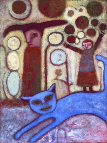 figures, expressionism, texture, red, cat, blue, Portland