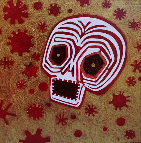 tiny skull painting by Cathie Joy Young for Day of the Dead show art during Covid 19
