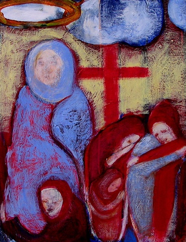 figures expressionism blue red yellow christ Mary crucifixion Jesus religion