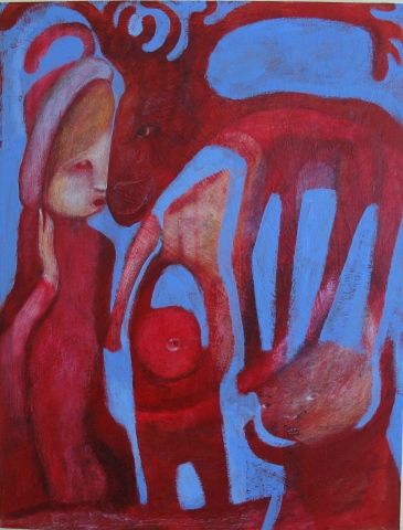 blue red ring proposal beast figures expressionism antlers moose elk deer