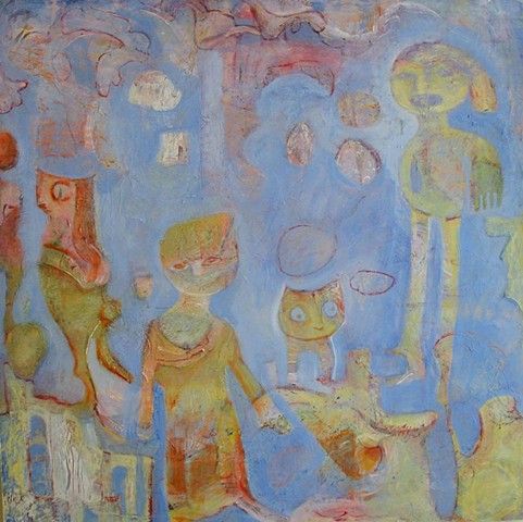 dancing Titanic ship water sea yellow blue figures expressionism Portland 