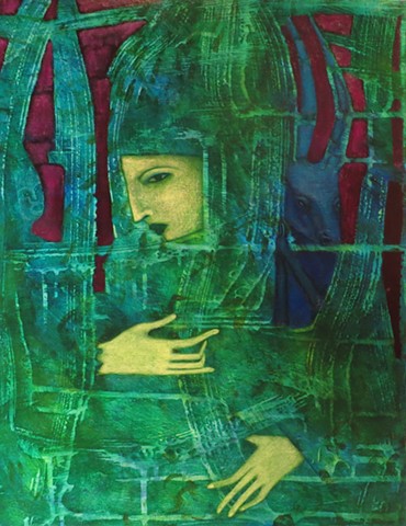 fable 1001 Arabian knights stories dragon guardian woman green purple blue expressionism Portland