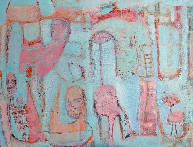 abstract blue pink figures texture expressionism 