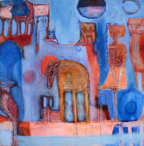 blue rust pink expressionism figures animals beasts 