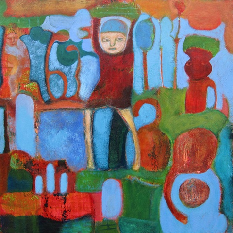 figures, fruit, expressionism, red, orange, blue , saturation, Portland, art