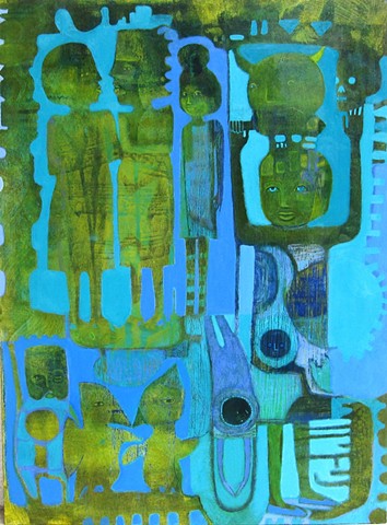 Primitive Mods painting turquoise green Portland artist Cathie Joy Young