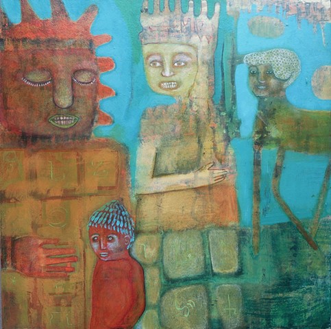 Mayan Calendar painting Portland gold green blue artist Cathie Joy Young