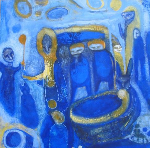 blue witches yellow gold cauldron expressionism Portland art