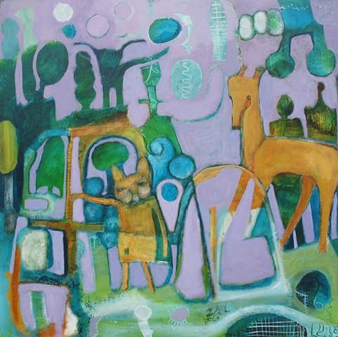 purple violet green camping nature abstract figures horse cat expressionism 