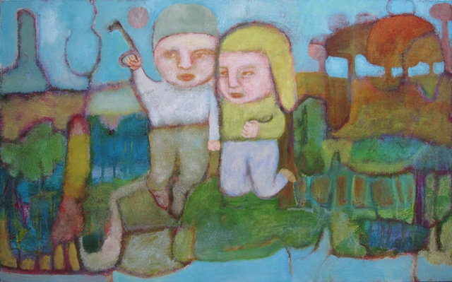 key, children, flight, dream, painting, expressionism, Portland, figures, sky, landscape