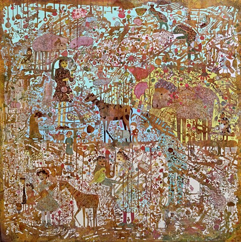 Intricate nature and technology inspired painting by Cathie Joy Young