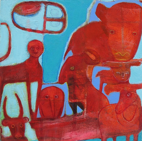 red blue abstract buffalo ark animals bird bison monkey 