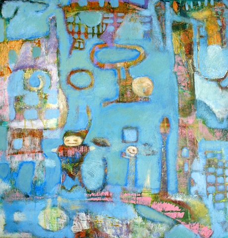 blue green rust gold pink expressionism figures structure Portland