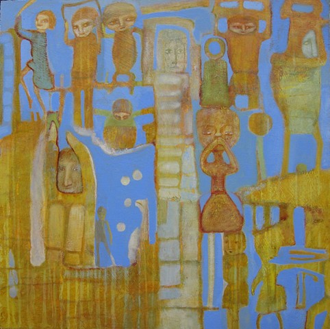 gold blue periwinkle buildings structure figures history symbolism expressionism Portland
