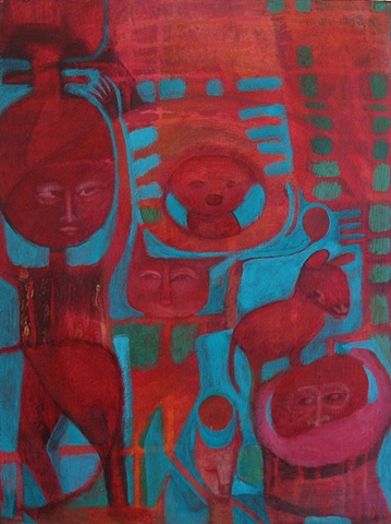 red figures abstract blue expressionism cat beast green monkey 