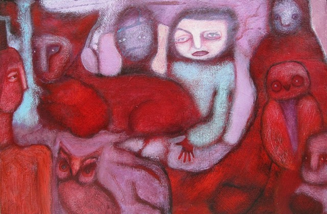 monsters, painting, pink, red