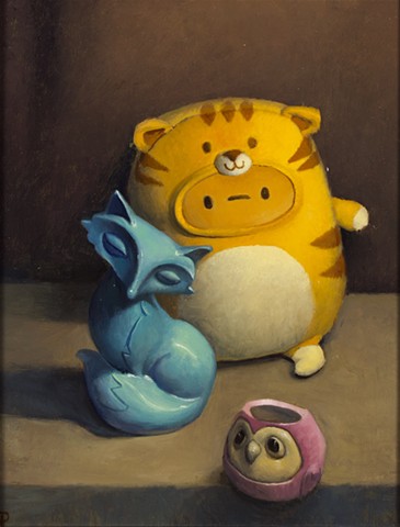 Still life with Fox, Tiger, and Owl