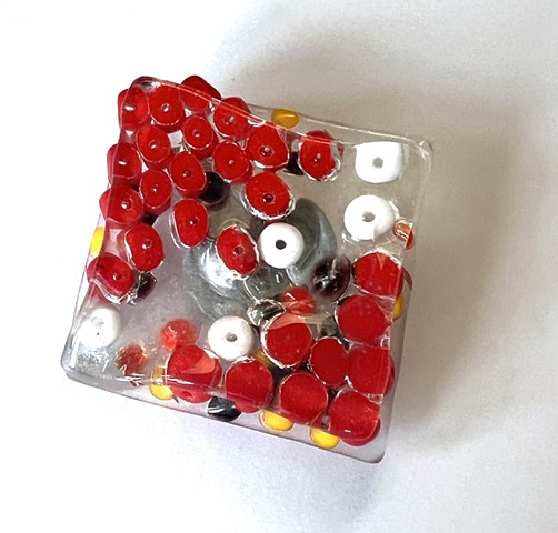 layered Red & White Bead brooch