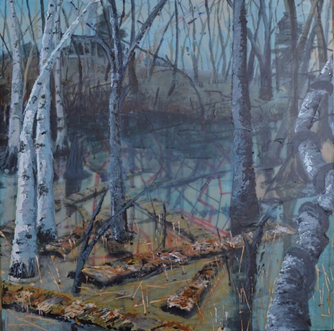 birches wetland city map painting