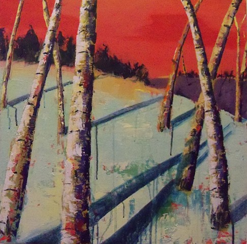 trees, treescape painting, birches