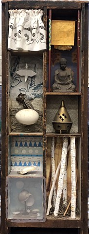 "Transformation", 18 x 8 x 4", mixed media and found objects assemblage