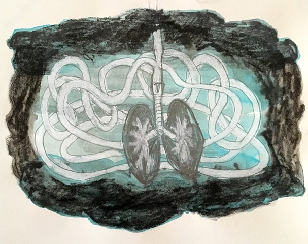 Lungs (graphite, conte crayon, charcoal, ink on paper)