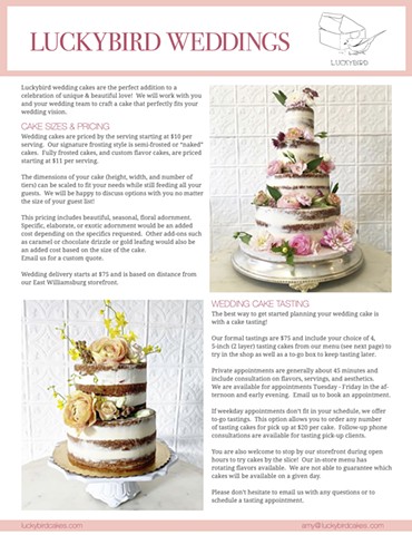 Wedding Menu for Luckybird Bakery (Page 1)