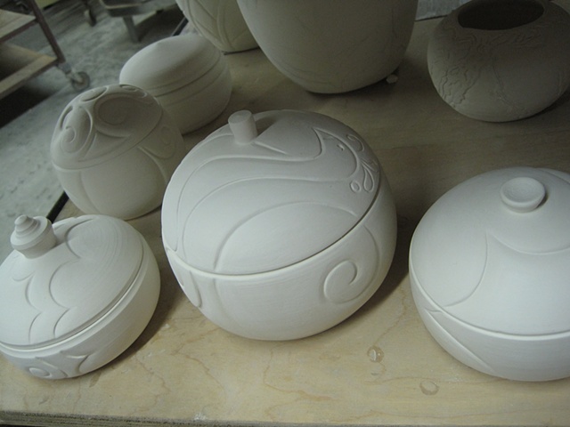 porcelain boxes--unglazed