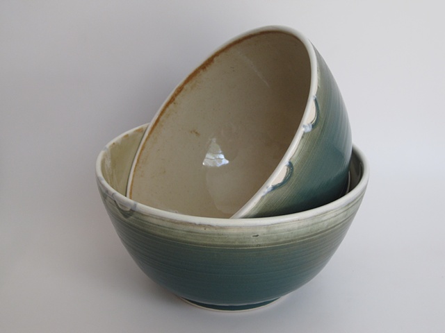 teal+oatmeal pair of bowls