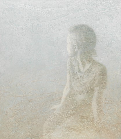 oil painting of female figure on wrinkled lace by susan hall 