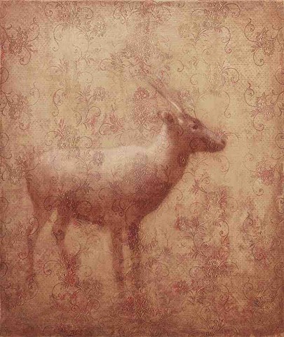 oil painting of caribou with lace by susan hall