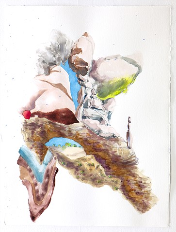 abstract anthropomorphic paintings in watercolor and gouache on paper