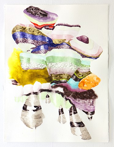 abstract anthropomorphic paintings in watercolor and gouache on paper