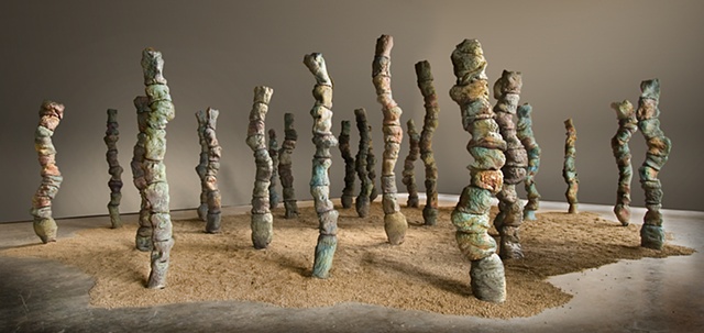 "A Conversation"
     a sculptural totemic installation 