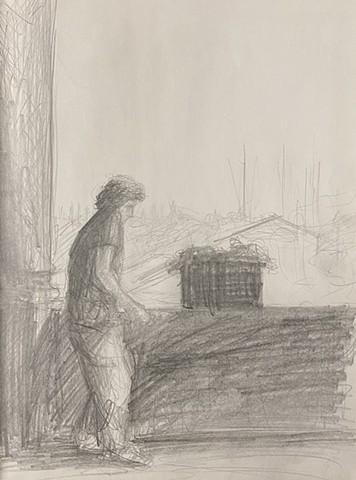 Matt N drawing on the Loggia, Florence