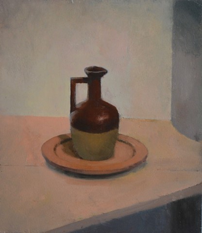 Two-Toned Jug on a Wooden Plate