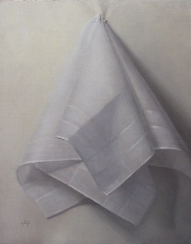 Classical Realist Painting, tromp l'oeil painting, oil painting, still life of handkerchief by Liza G. Amir