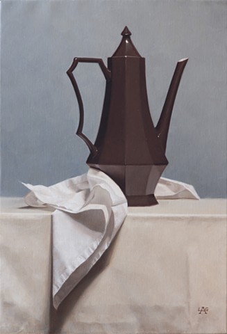 Classical Realist Painting, oil painting, realist still life painting, Coffee Pot by Liza G. Amir