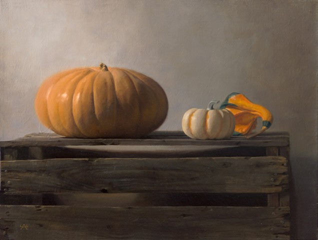 Classical Realist Painting, oil painting, still life of gourds by Liza G. Amir