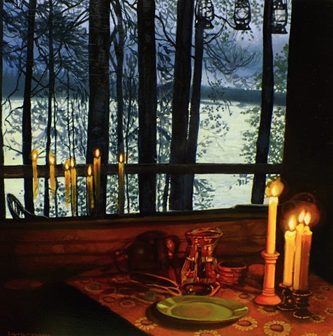 Twilight watched through the warmth of reflected candlelight.