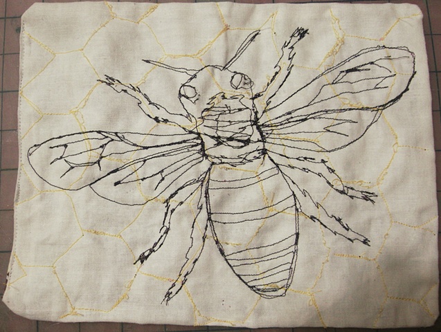 honey bee with honey comb stitched into cloth