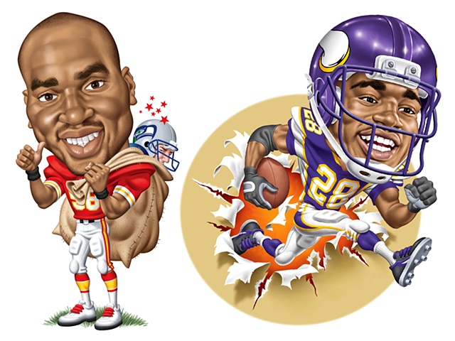 Caricatures of Derrick Thomas and Adrian Peterson 