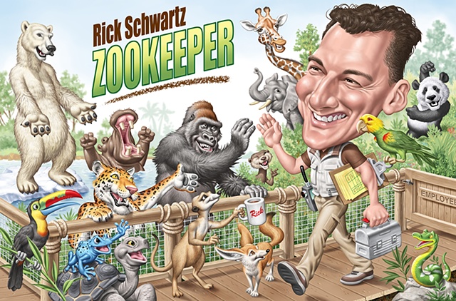 Illustration by Phill Flanders of Rick Schwartz, San Diego zookeeper