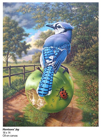 oil painting by Phill Flanders of blue jay